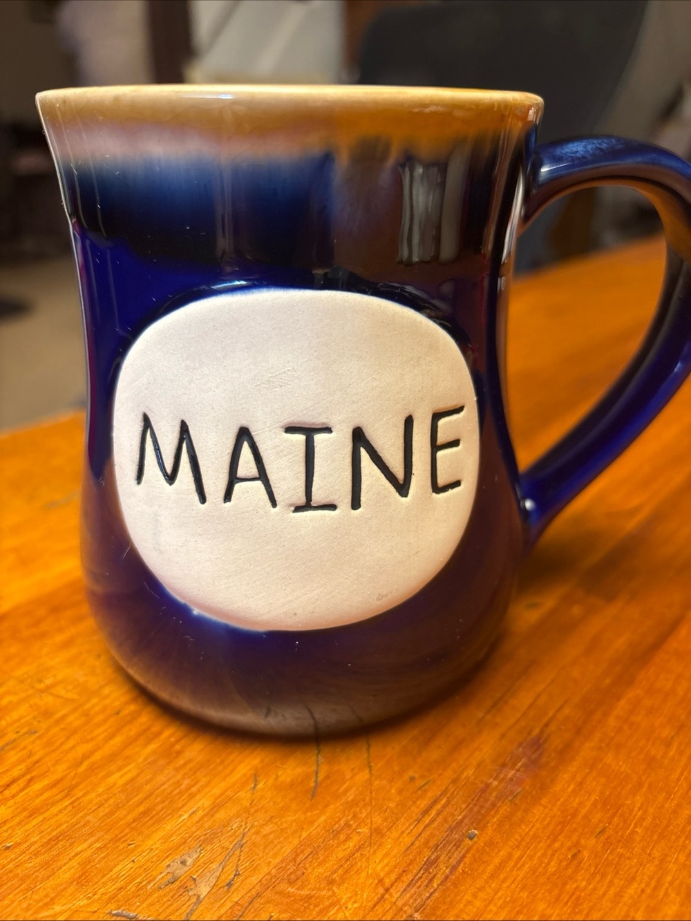 Maine Ceramic Coffee Mug - Deep Navy with Brown Rim